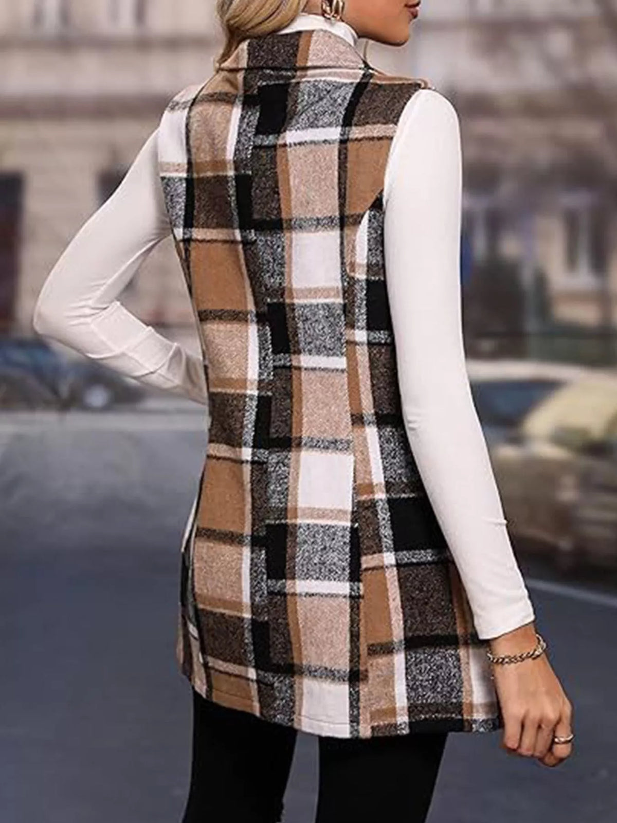 Plaid Button Up Vest Coat