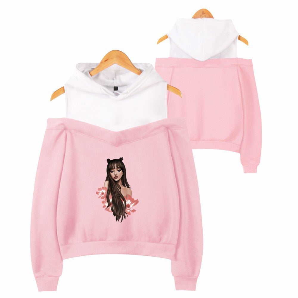 Off-shoulder hooded sweatshirt See size chart under “more details”