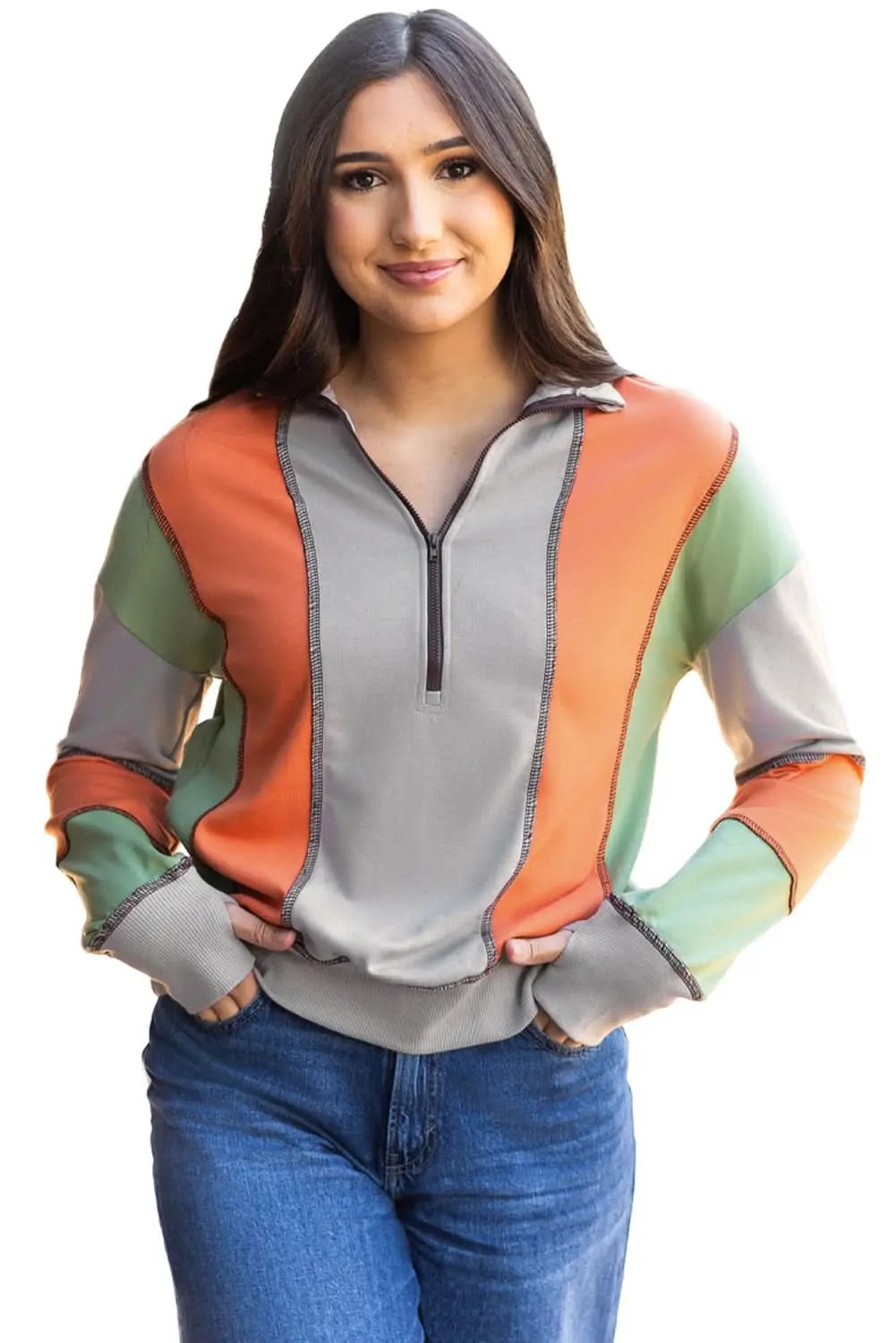 Love Salve Colorblock Half Zip Sweatshirt — Cozy Fit Women's