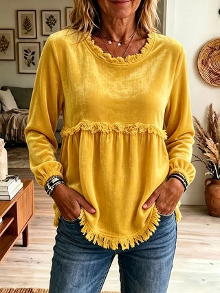 Fashionable Loose-Fit Lace-Patchwork Womens Top