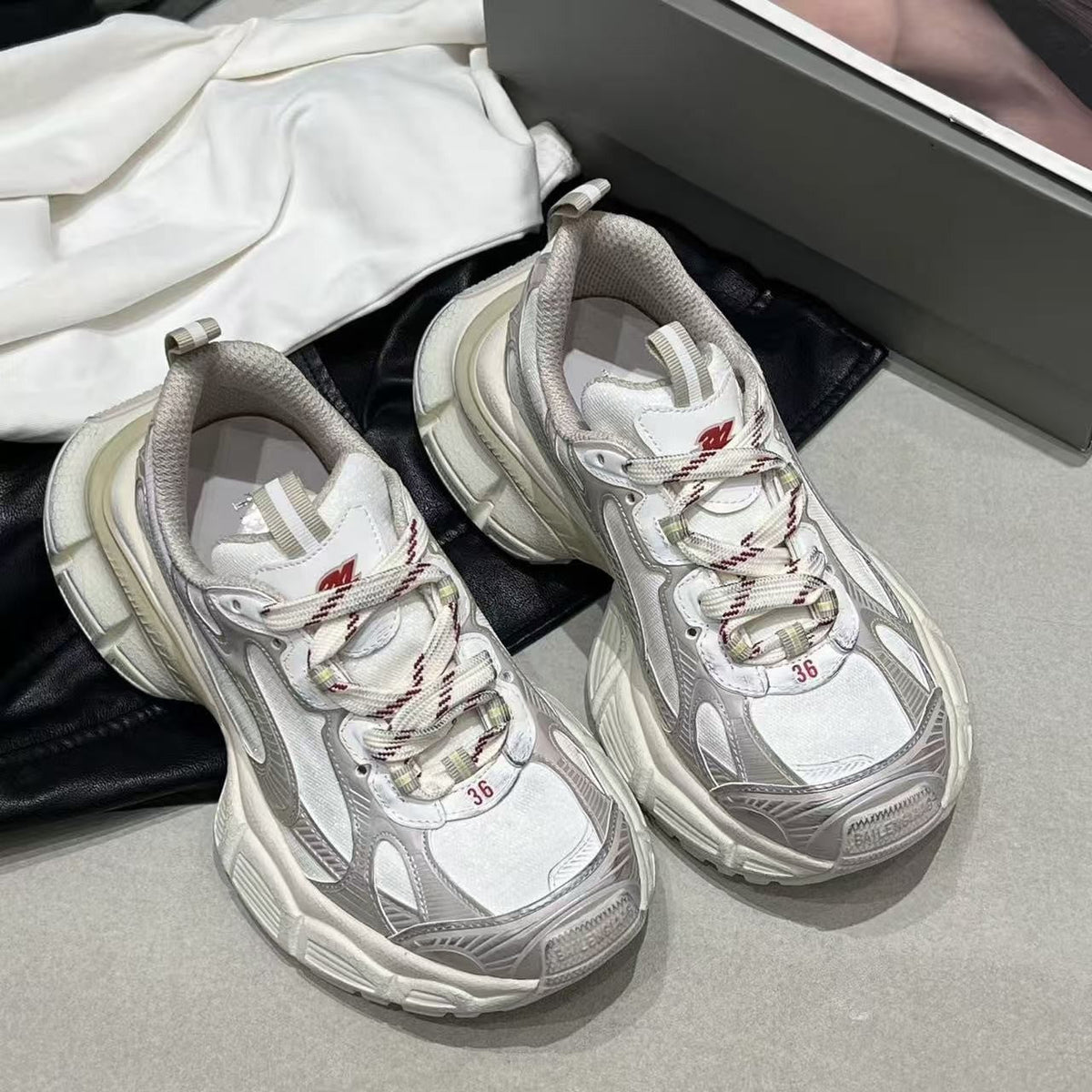 Women Sequin Dad Sneakers, Thick Platform Wing-tip Casual Dirty Shoes