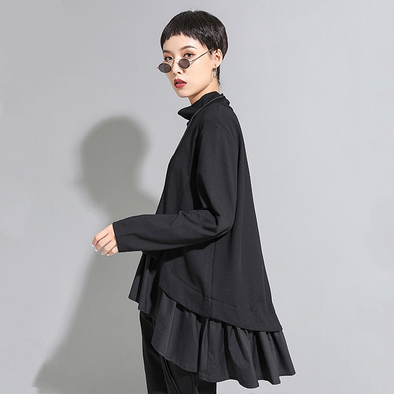 Women's Asymmetrical Ruffle Long Sleeve T-Shirt 2022