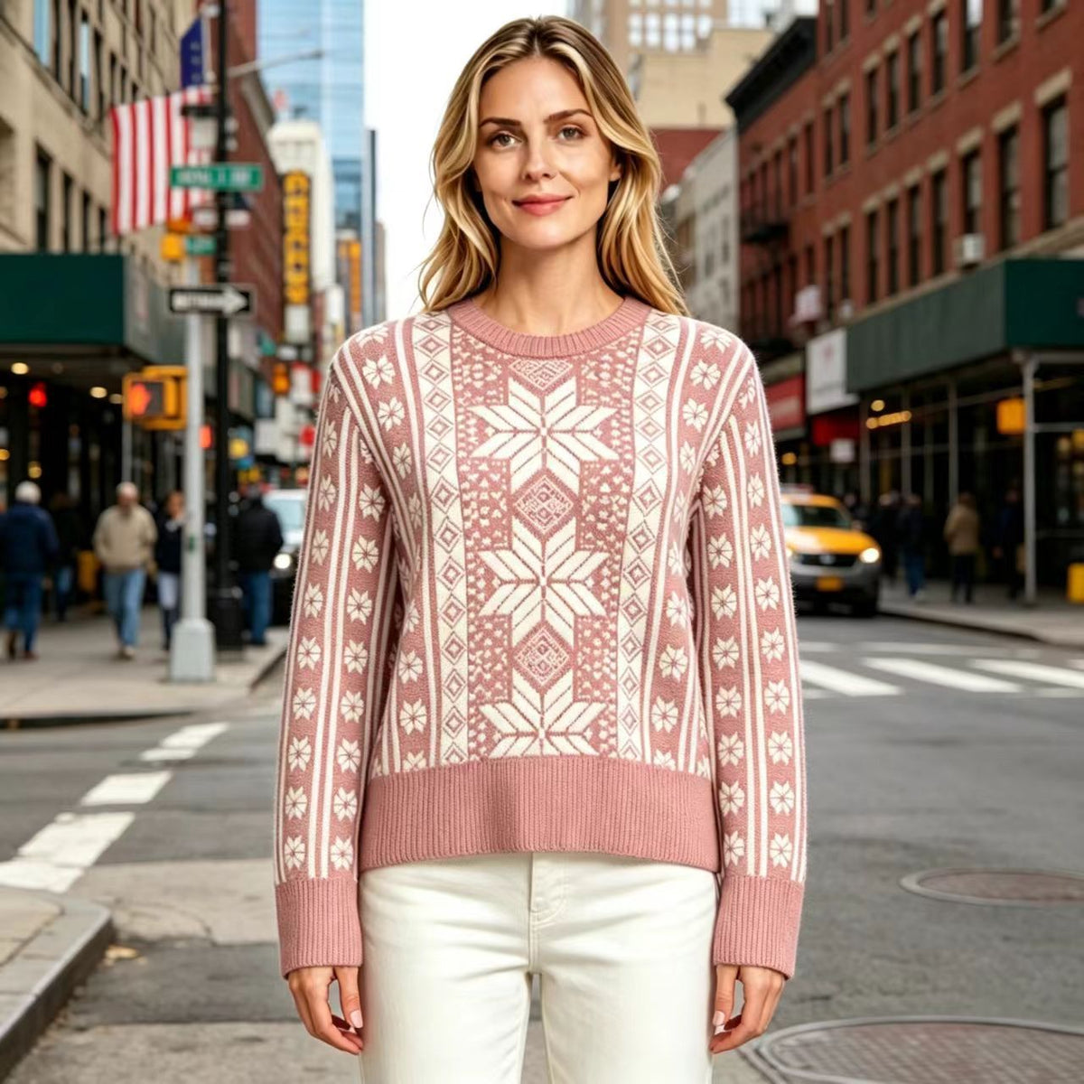 Fair Isle Snowflake Jacquard Sweater For Women