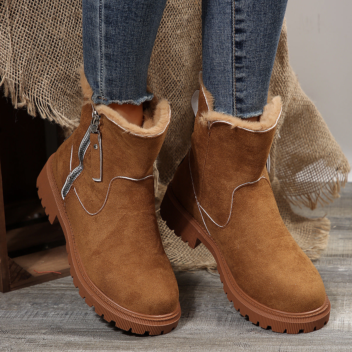 Women's Short Suede Snow Boots