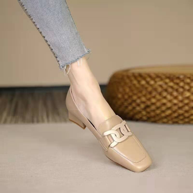 Slip-On British Metal Buckle Square-Toe Slippers