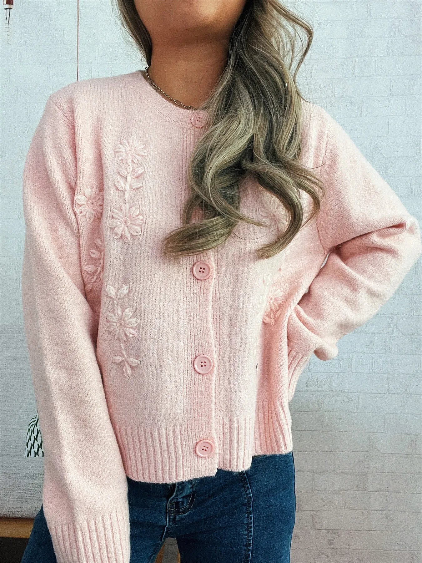 Cárdigan con botones, dobladillo acanalado y diseño floral