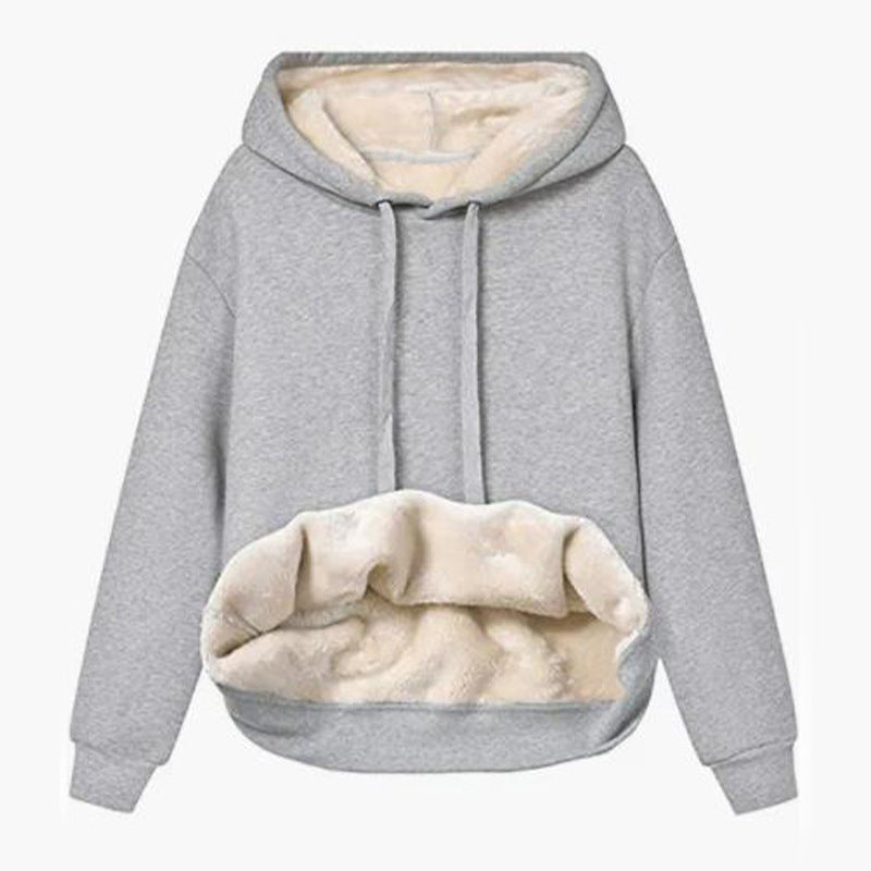 Autumn And Winter Warm Lamb Fleece Pocket Hooded Sports Sweatshirt Jacket For Women See size chart under “more details”