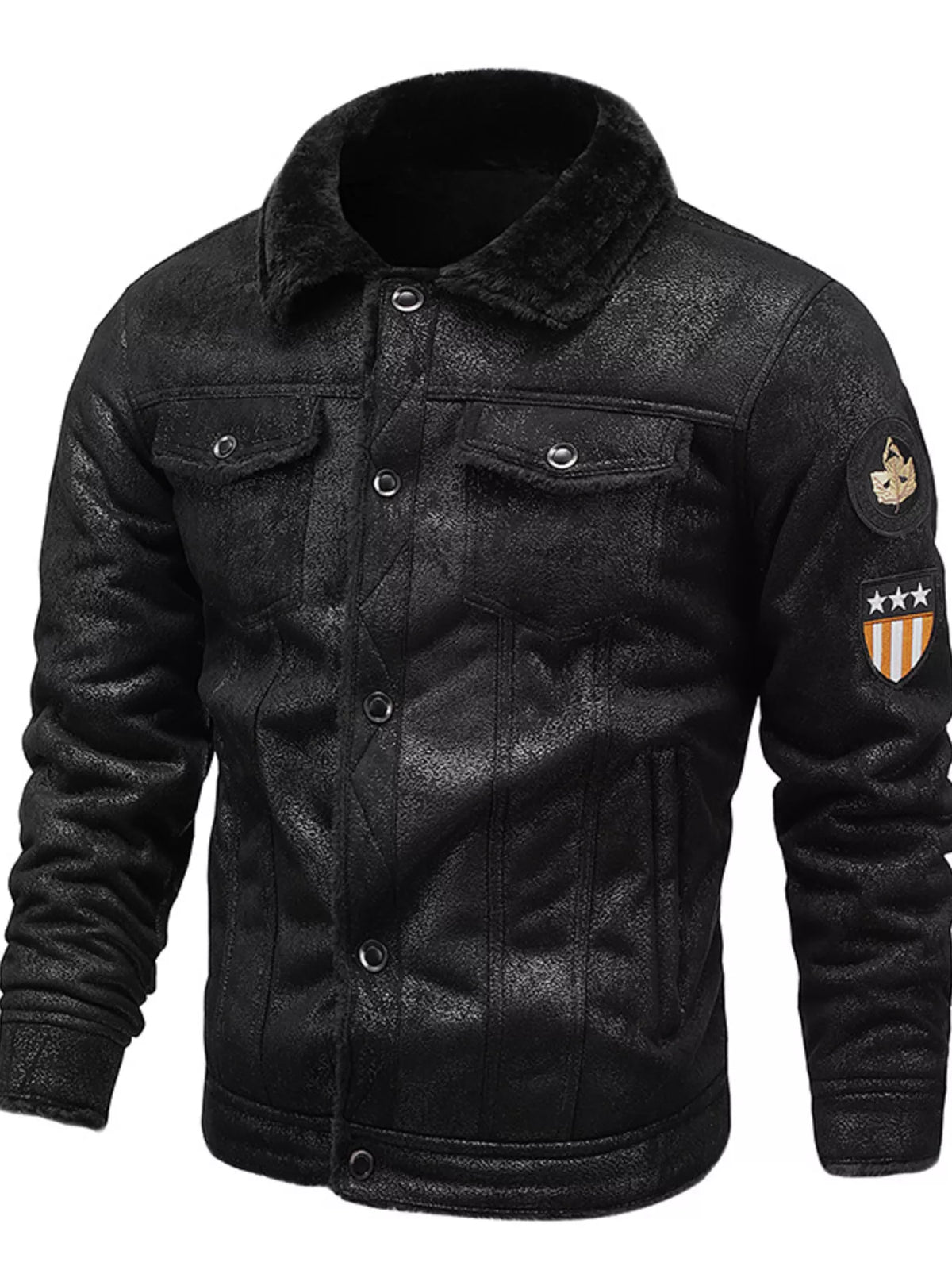 Men's Plus Size Snap Down Fur Collar Jacket