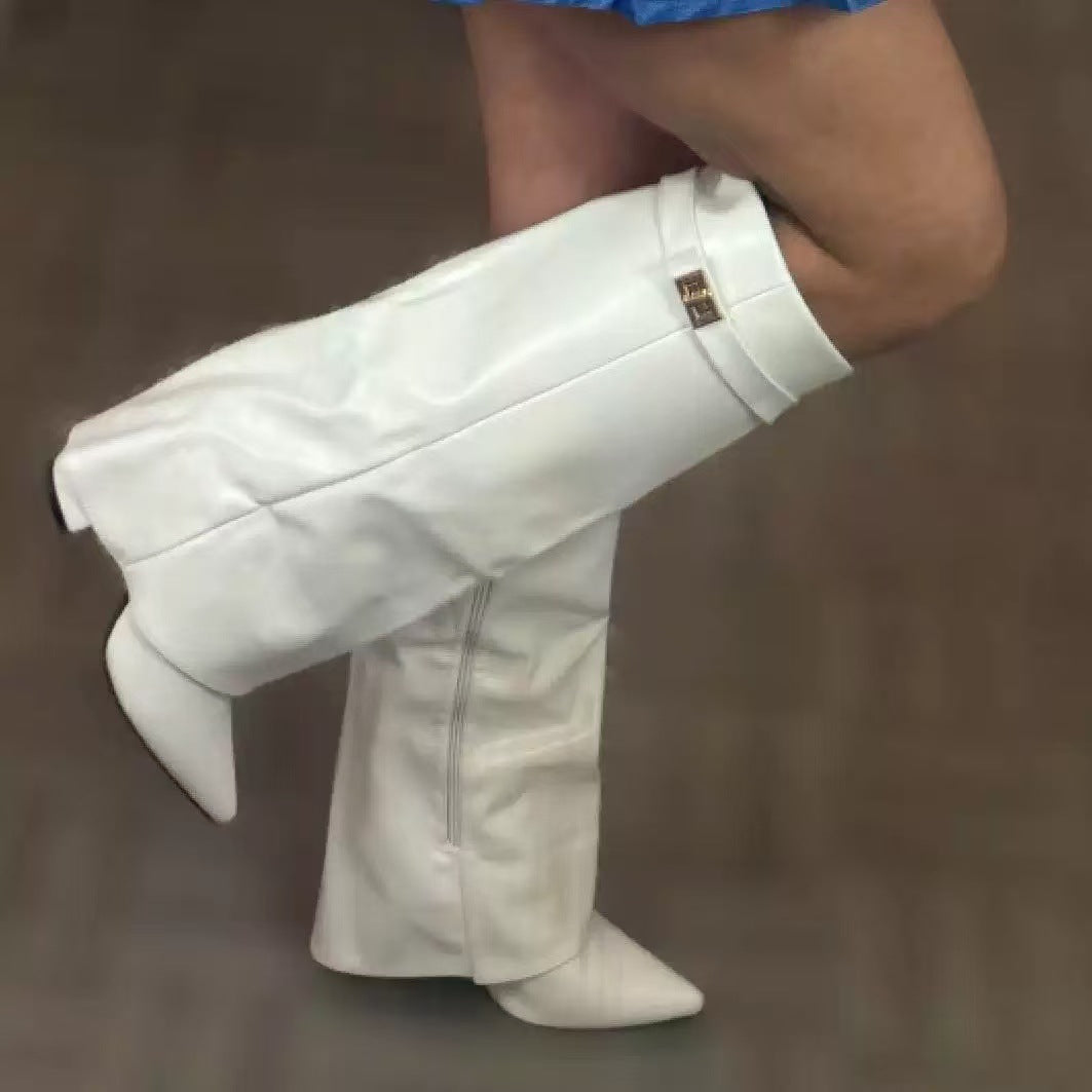 Women's Pointed-Toe Mid-Calf Buckle Boots