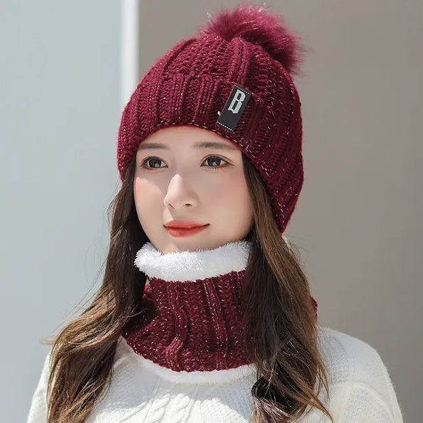 Gorro y bufanda de invierno para mujer – Estilo gorro de lana cálido