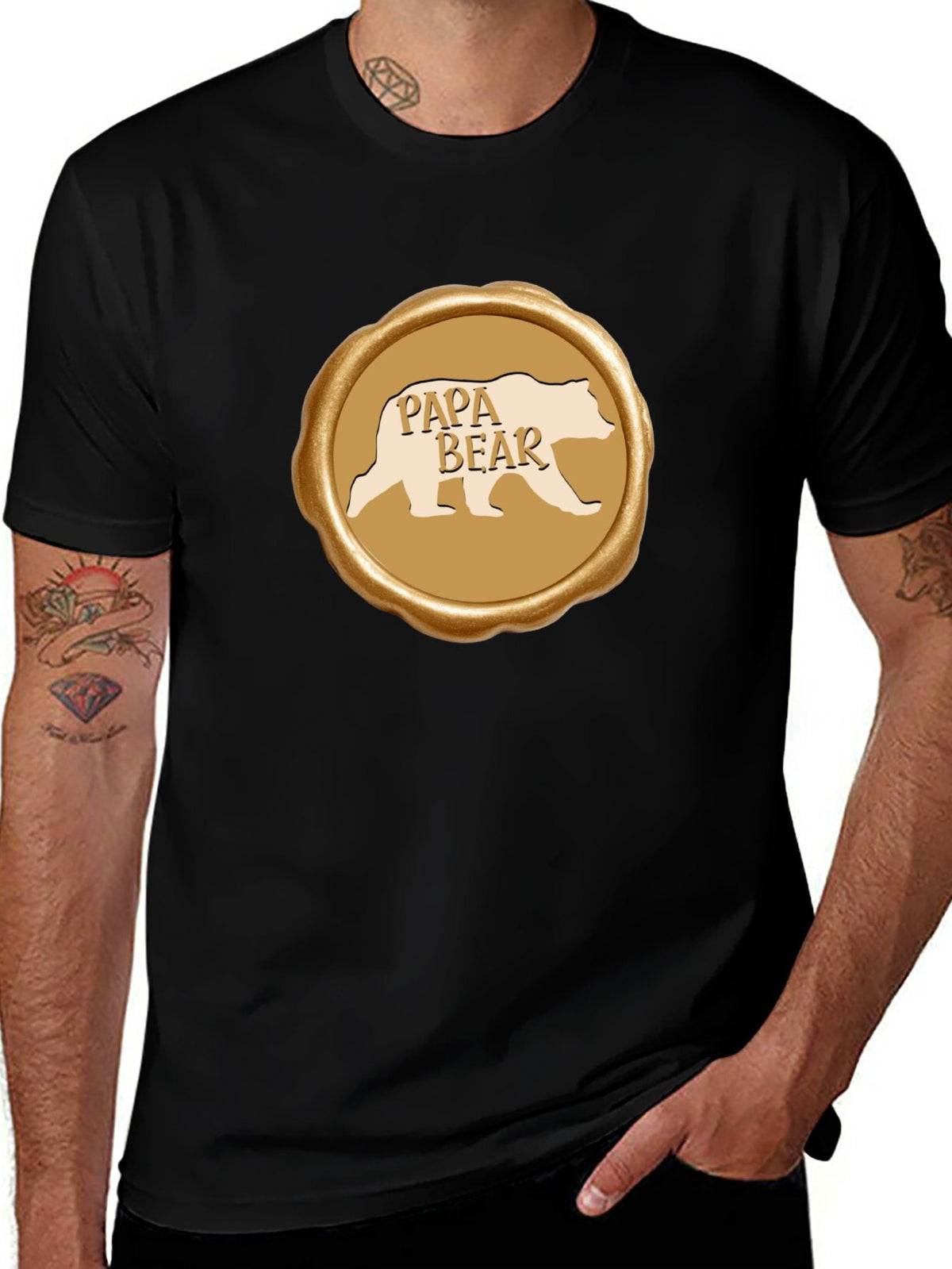 Papa Bear Golden Seal Short Sleeve Graphic T-Shirt (Front Printing)
