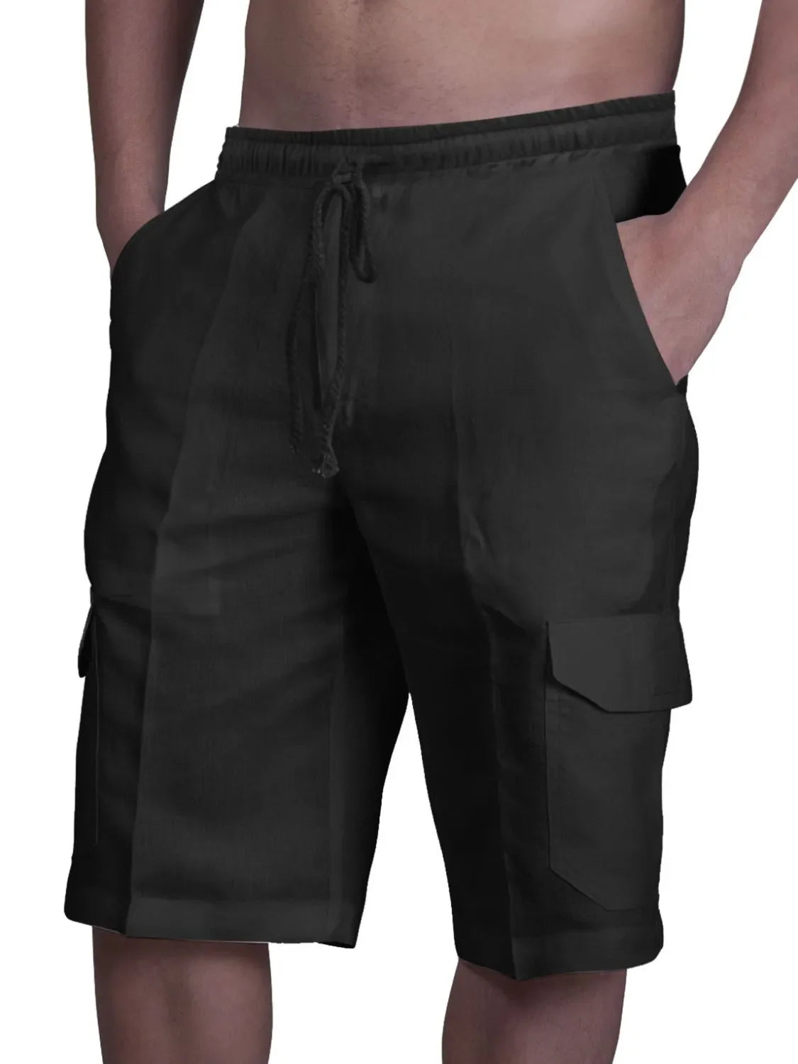 Pantalones cortos de hombre de talla grande con cordón y bolsillos