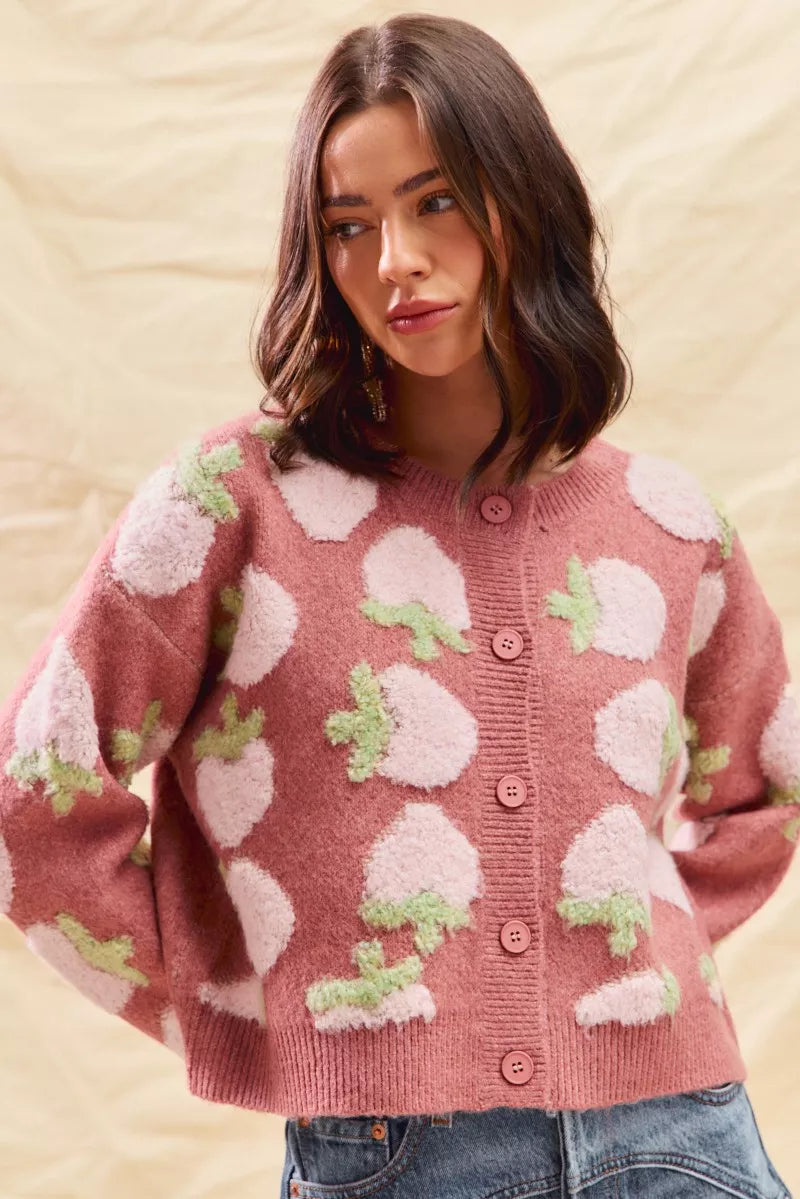 Cárdigan con botones y estampado de fresas de SO ME