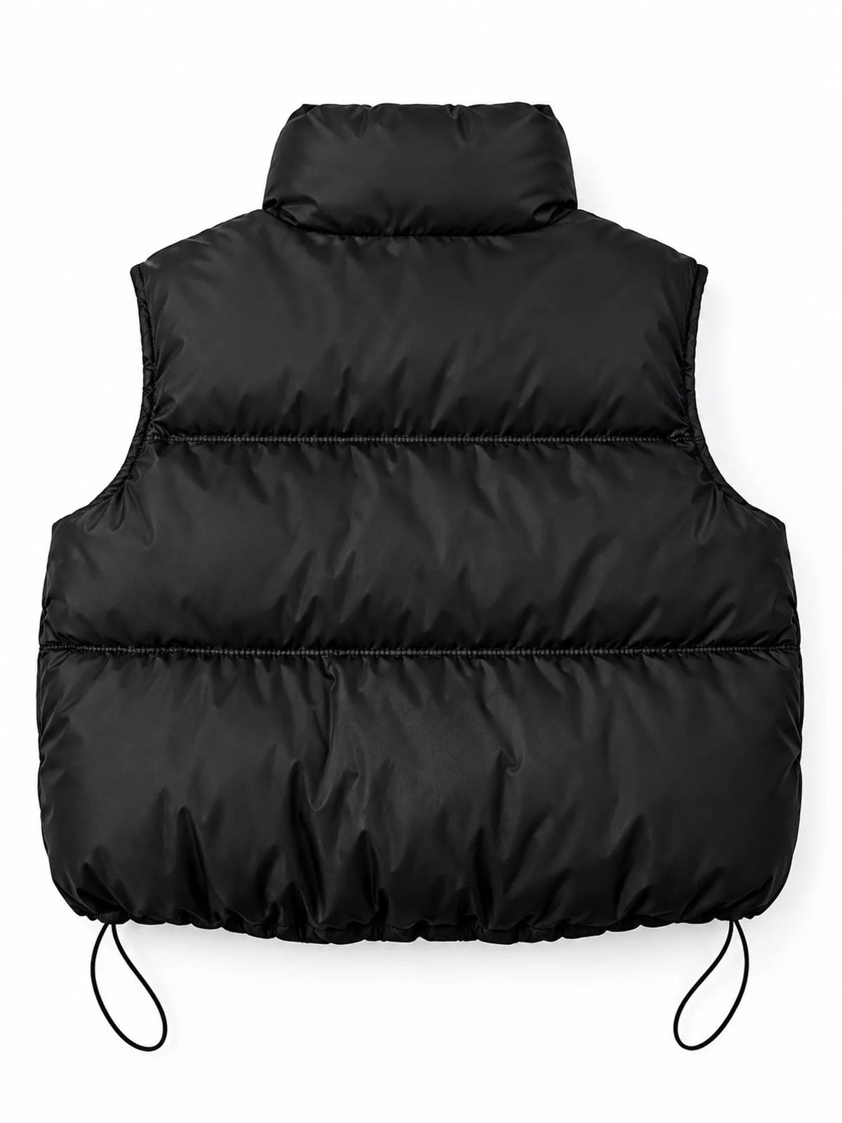 Drawstring Snap Down Puffer Vest Coat