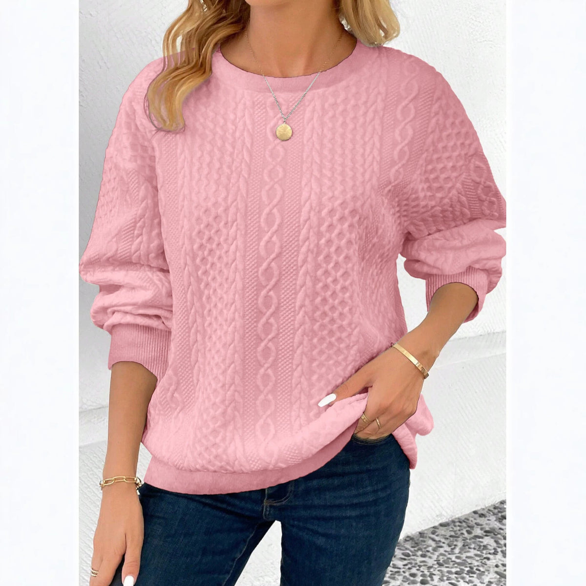 AutumnWinter Plus-Size Women's Knitted Crew-Neck Sweatshirt With Drop Shoulder Sleeves
