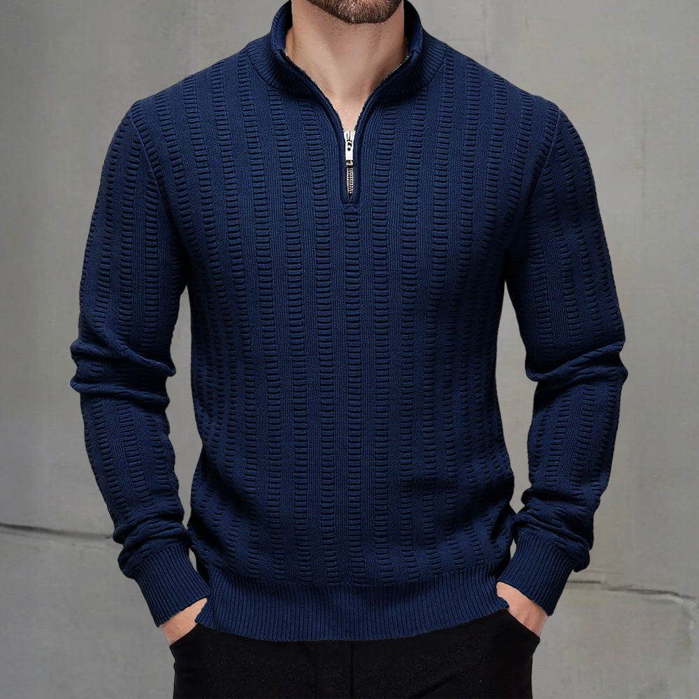 Mens Knitted High-Neck Long-Sleeve Sweater With Zipper