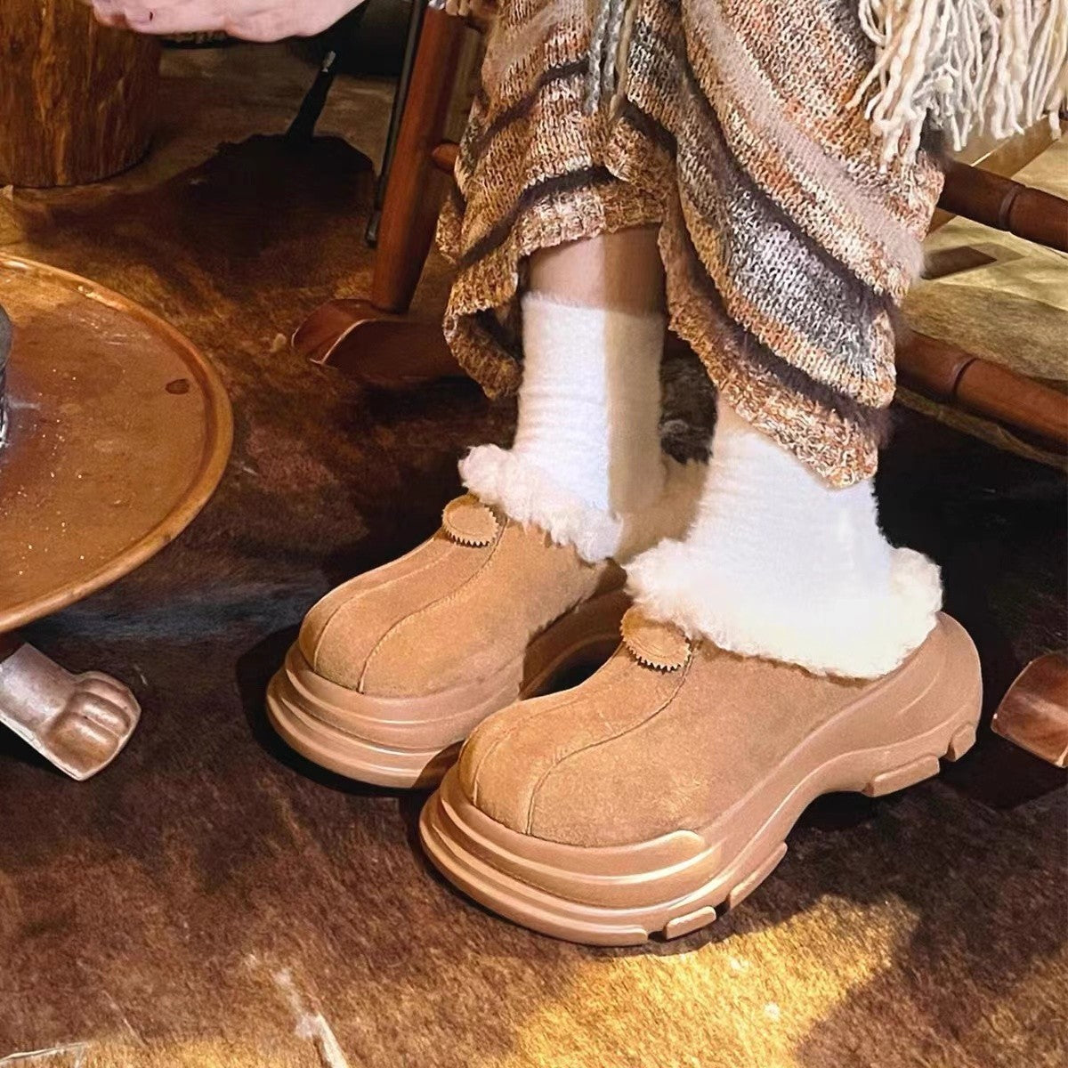 Women's Fur Integrated Platform Snow Boots