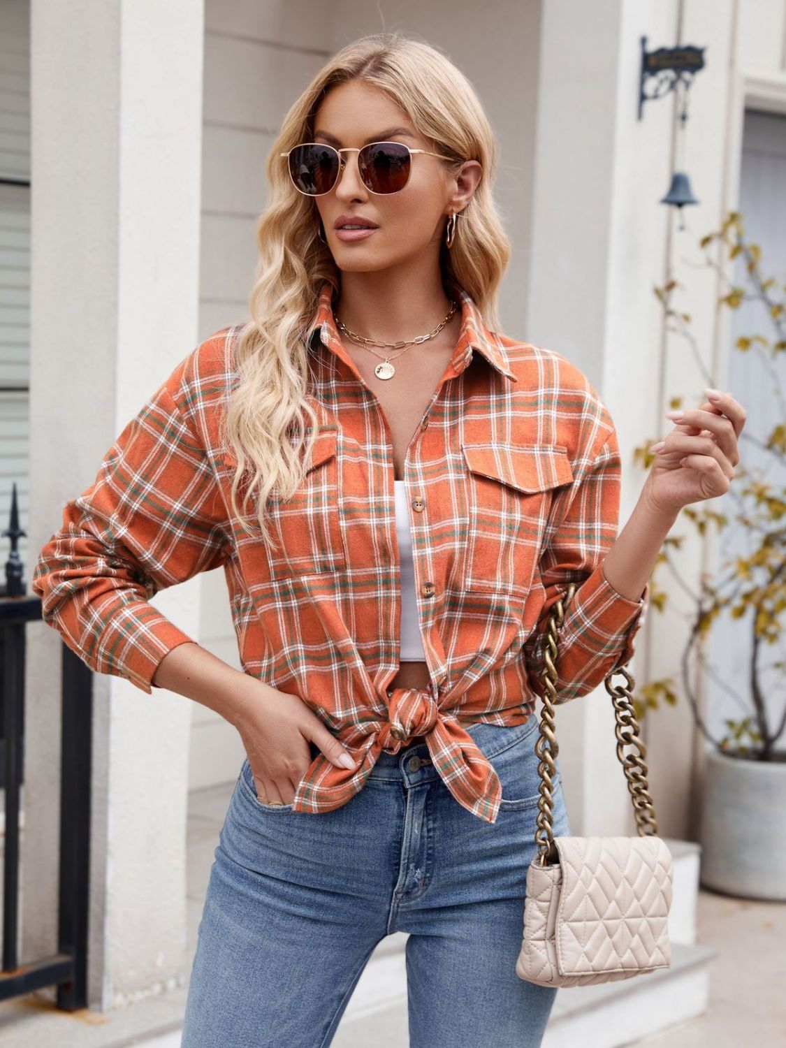 Camisa Mandy de manga larga con botones a cuadros