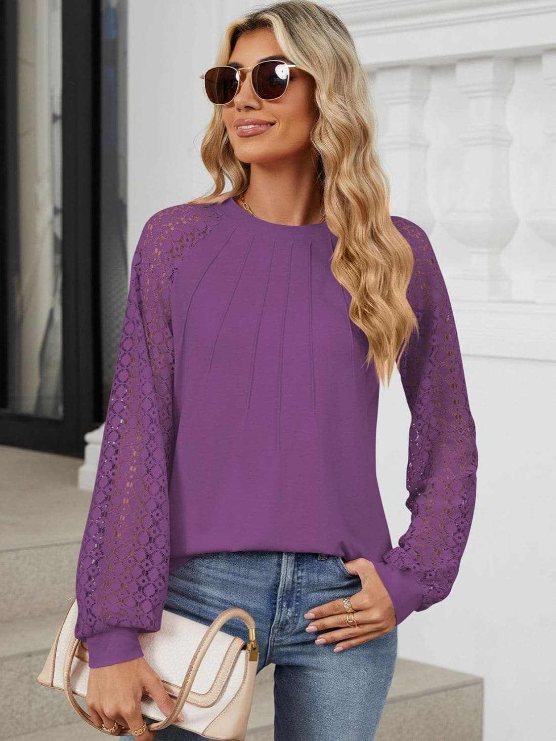 T-Shirts Trendsi Lace long sleeve top in black