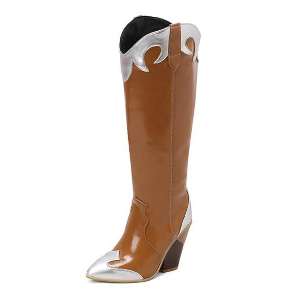 Fashionable Patchwork Leather Knee-high Boots
