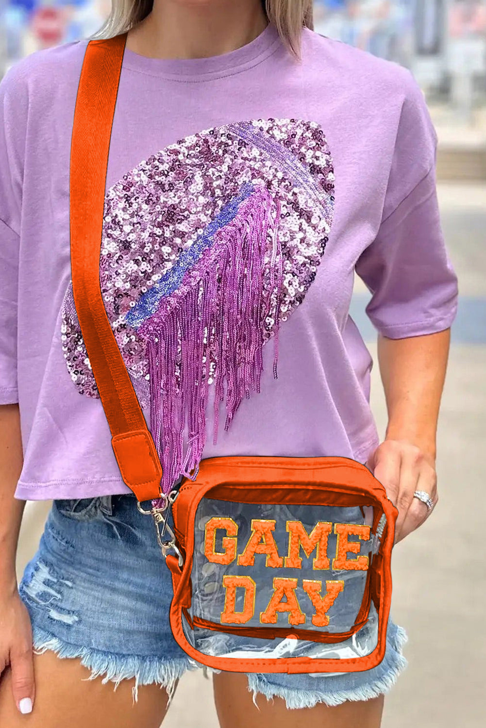 Bolso Transparente Negro de Chenilla con Patrón GAME DAY