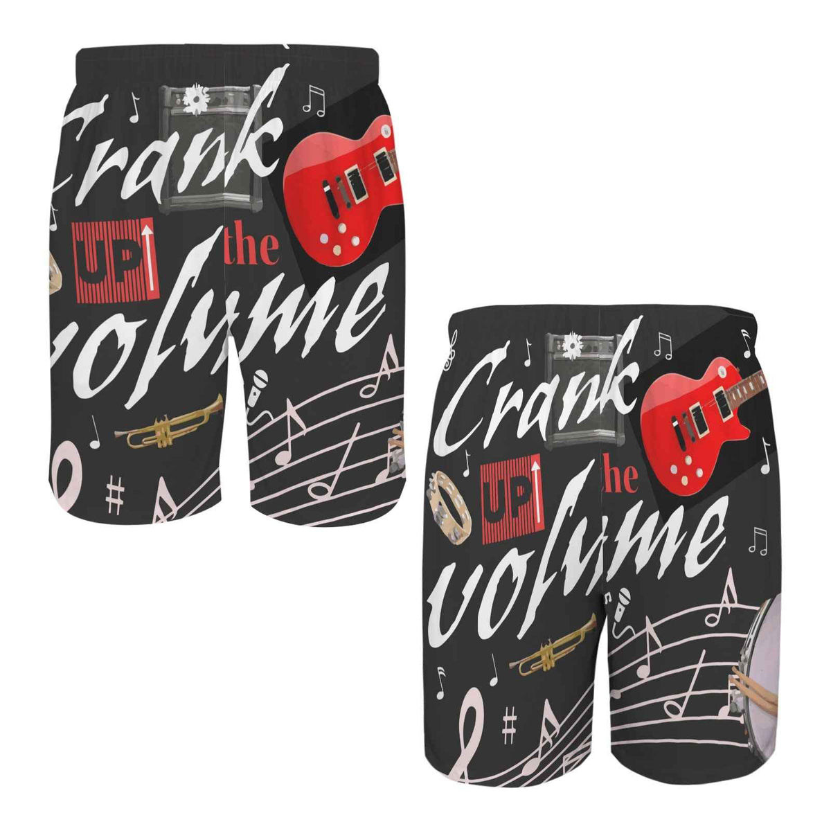Crank Up the Volume Men's All Over Print Elastic Beach Shorts