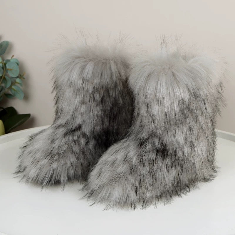 Women's Imitation Raccoon Fur Mid-Calf Boots