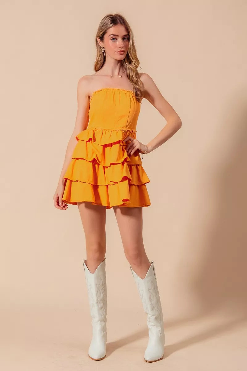 Vestido con capas de volantes sin tirantes SO ME "Game Day Cheer Up"
