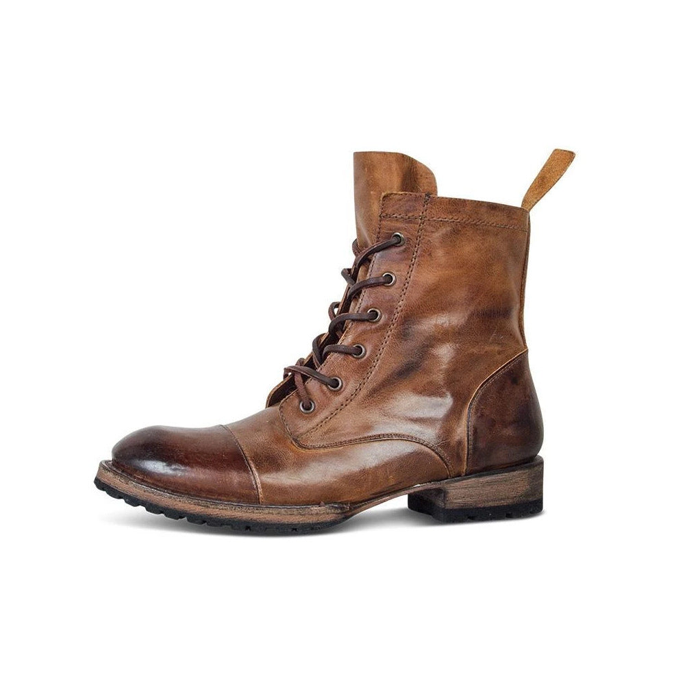 Retro Lace-Up Round-Toe Boots