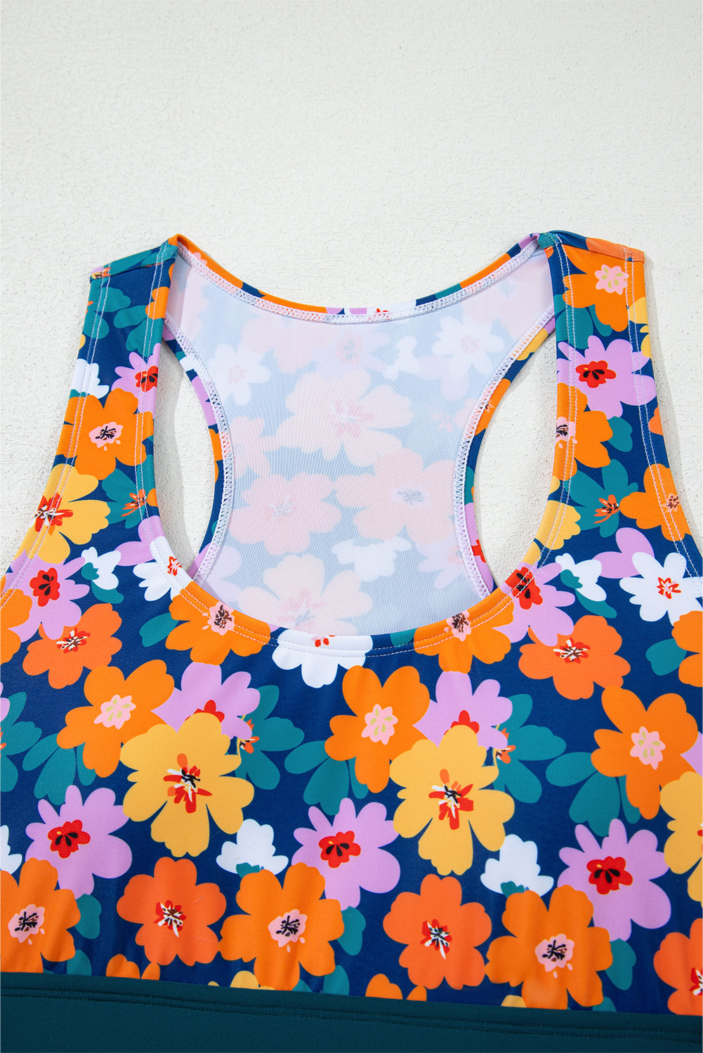 Bikini de Traje de Baño de Cintura Alta con Espalda Cruzada y Estampado Floral Verde