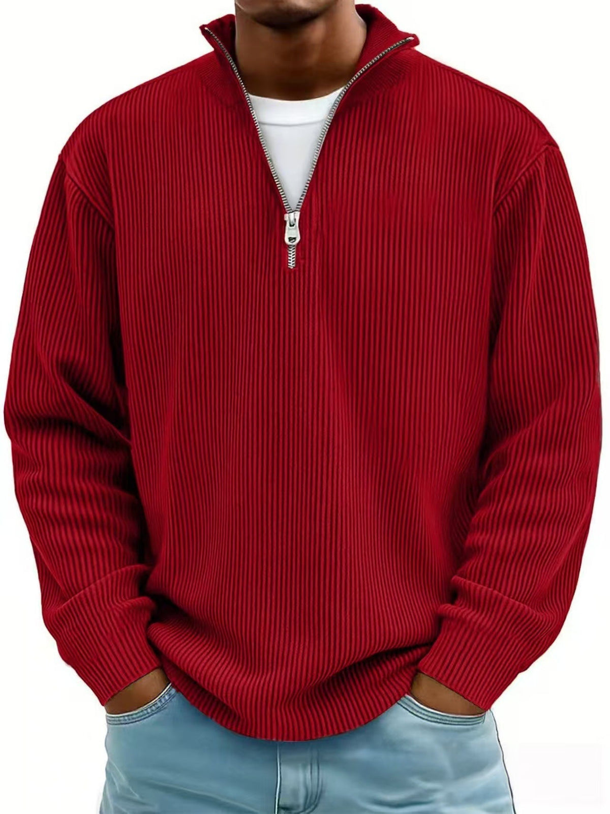 Amazon's 2025 Autumn And Winter New Men's Casual Stand-Up Collar Zipper Corduroy Long-Sleeved Men's Polo Shirt Sweatshirt