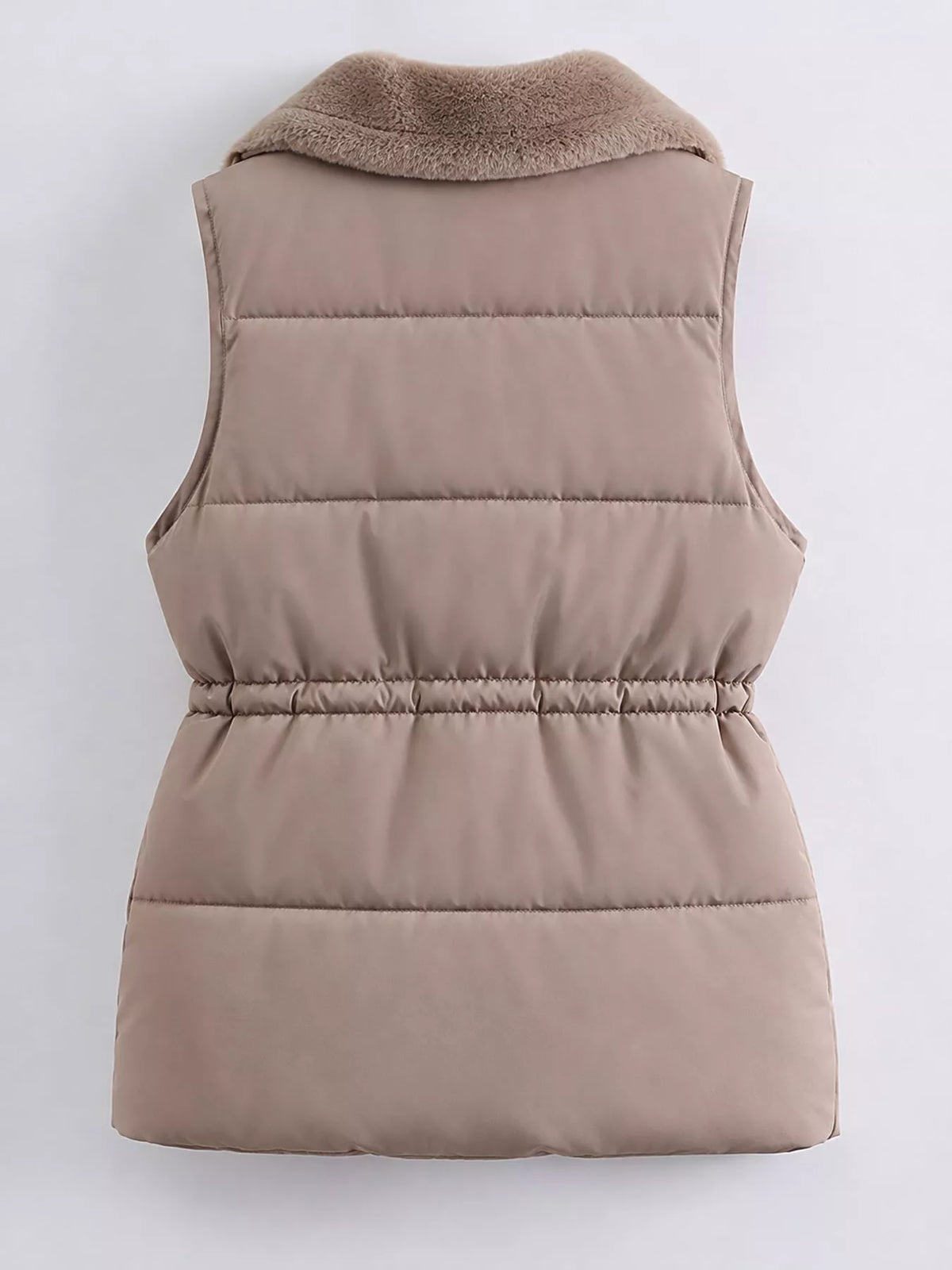 Faux Fur Trimmed Vest Coat with Drawstring Waist