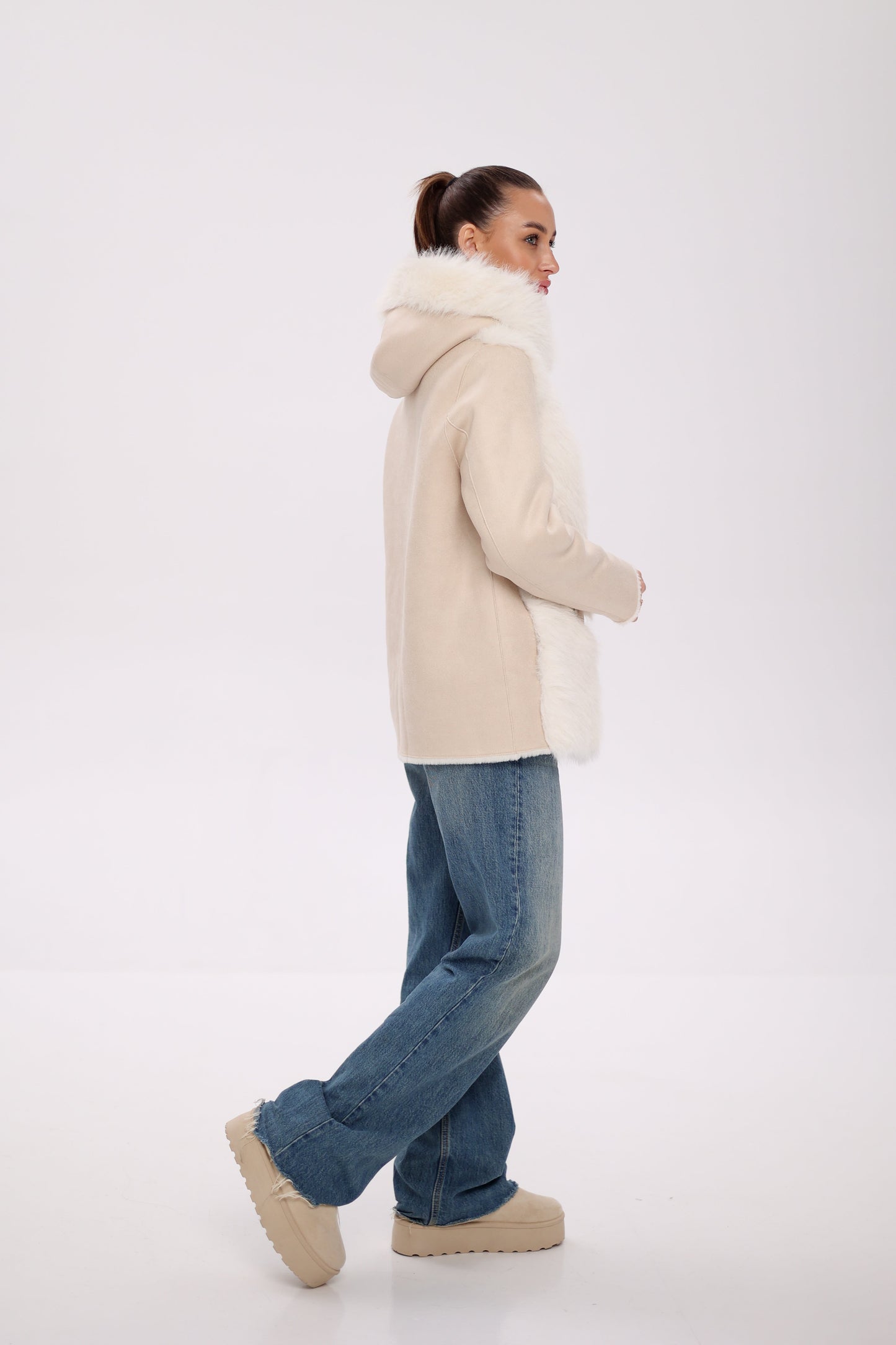 ⇆ Chaqueta Reversible con Capucha de Mezcla de Lana