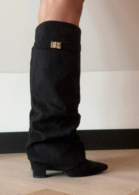 Women's Pointed-Toe Mid-Calf Buckle Boots