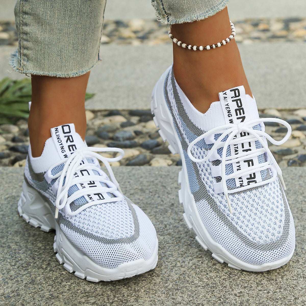 Breathable Mesh Lace-up Flyknit Casual Shoes For Women