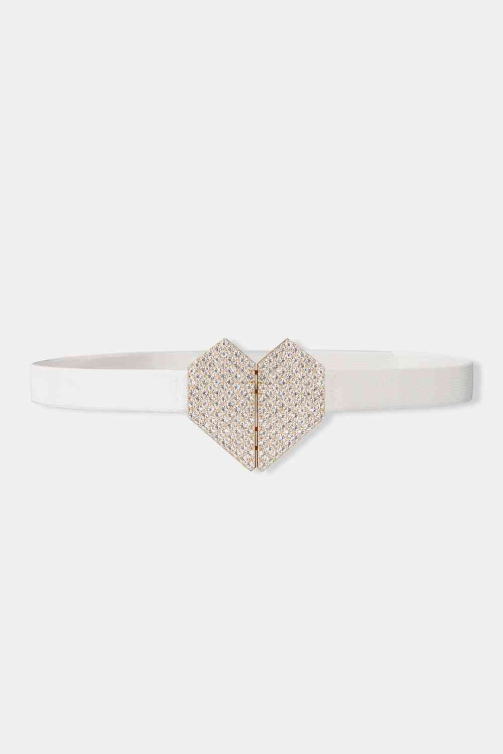 Cinturón elástico con hebilla de corazón de strass GlamStyle – Brillo deslumbrante y comodidad. Consulta la tabla de tallas en "más detalles".