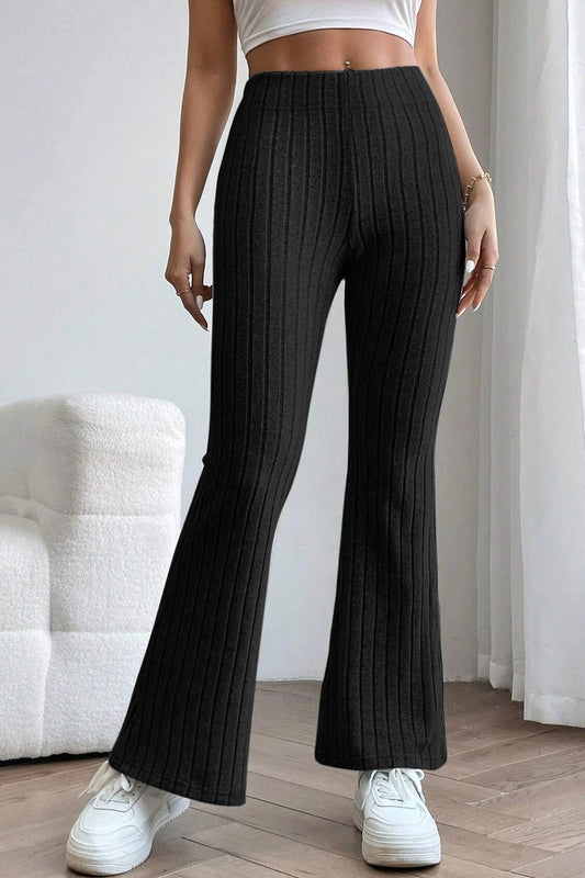 Pantalones Acampanados de Talle Alto Acanalados Basic Bae Talla Completa