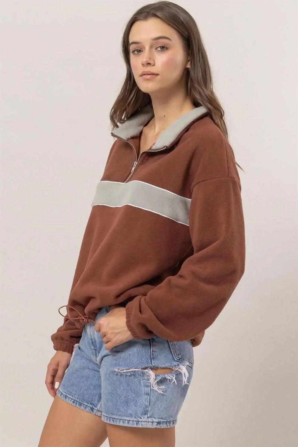 Trendsi Fleece Color Block Women's Half Zip Sweatshirt: Comfy & Stylish
