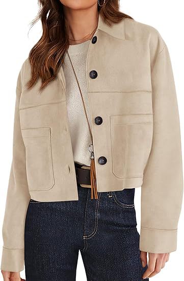 Women's Faux Suede Short Jacket Lightweight Casual Winter Autumn Outerwear Clothing