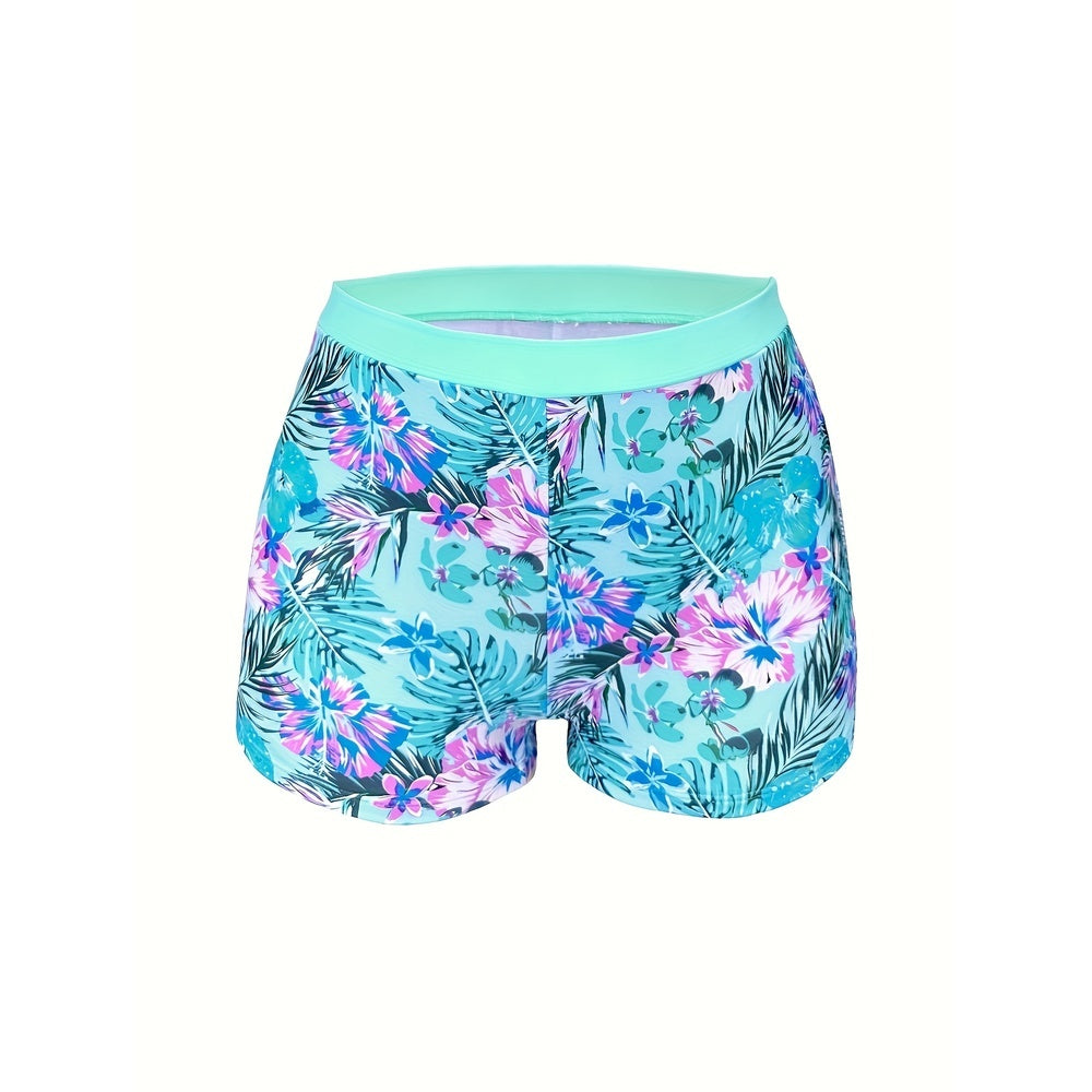 Traje de baño de tres piezas con bikini de talle alto y estampado adelgazante