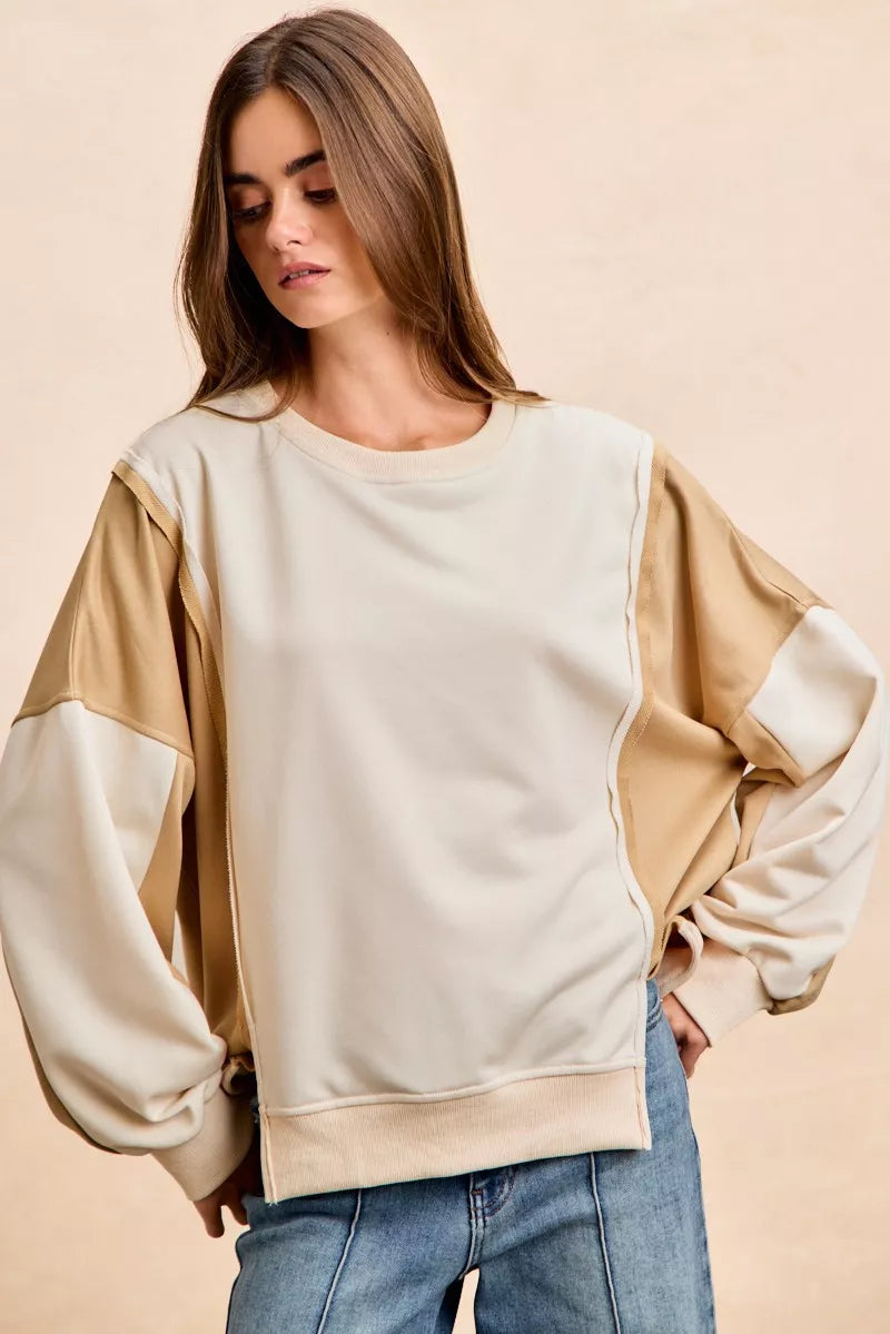 Top de Terry Francés Color Block BiBi con Detalle de Costura Abierta