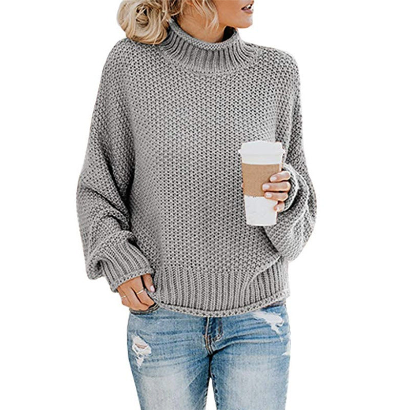 Solid Turtleneck Pullover Sweater Winter Fashion Casual Knitted Long-Sleeved Top Women's Clothing