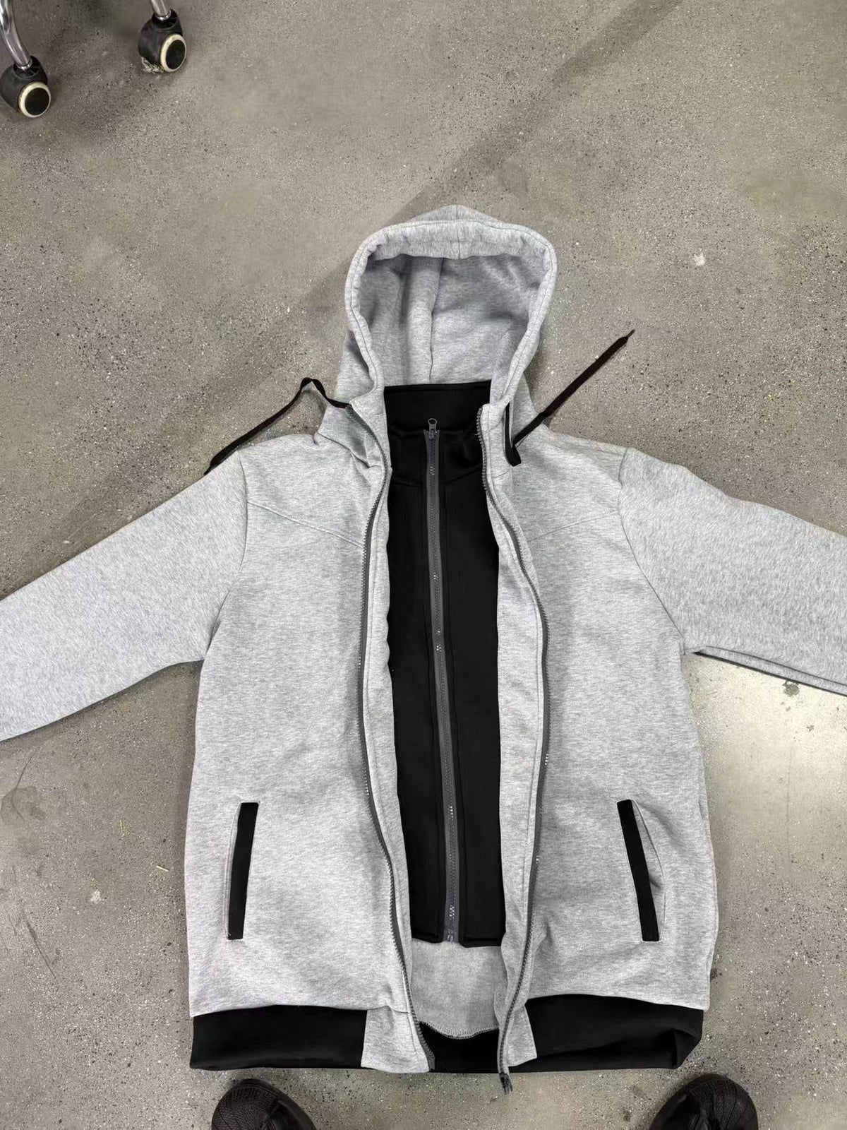 New Autumn Winter Solid Color Fleece Lined Loose Hooded Jacket, Double Zipper Long Sleeve Casual Top For Cross-border Sale