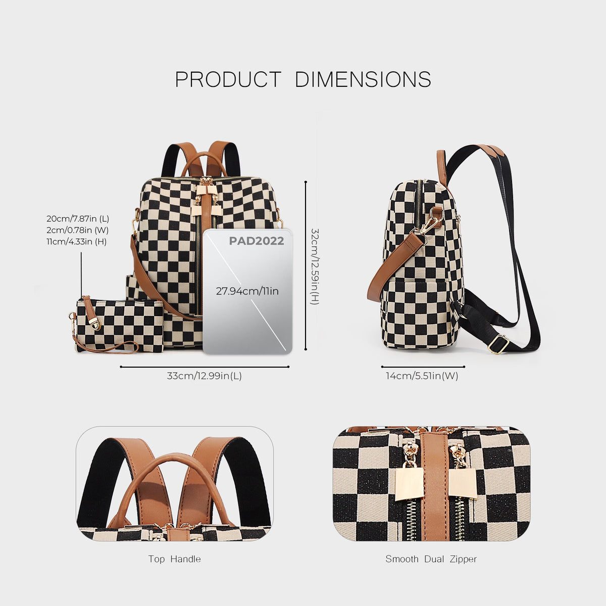 Checkered Backpack High-Capacity Womens Bag Moms Travel Backpack For Women