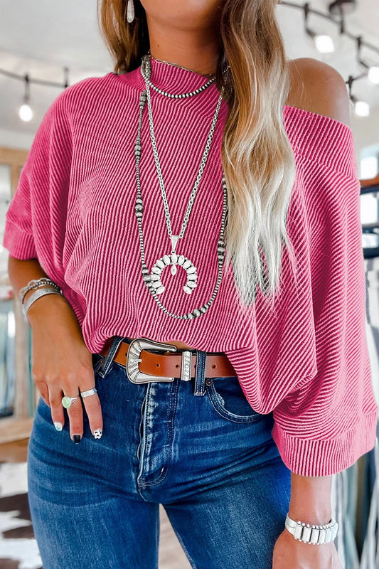 Blusa de punto acanalado con hombros descubiertos