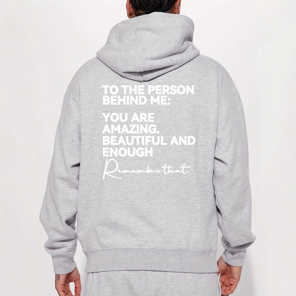 Loose-fit Drop-shoulder Hooded Sweatshirt With English Print On The Back