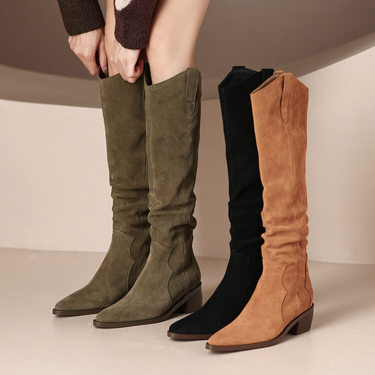 Women's V-Cut Knee-High Chunky Sole Boots