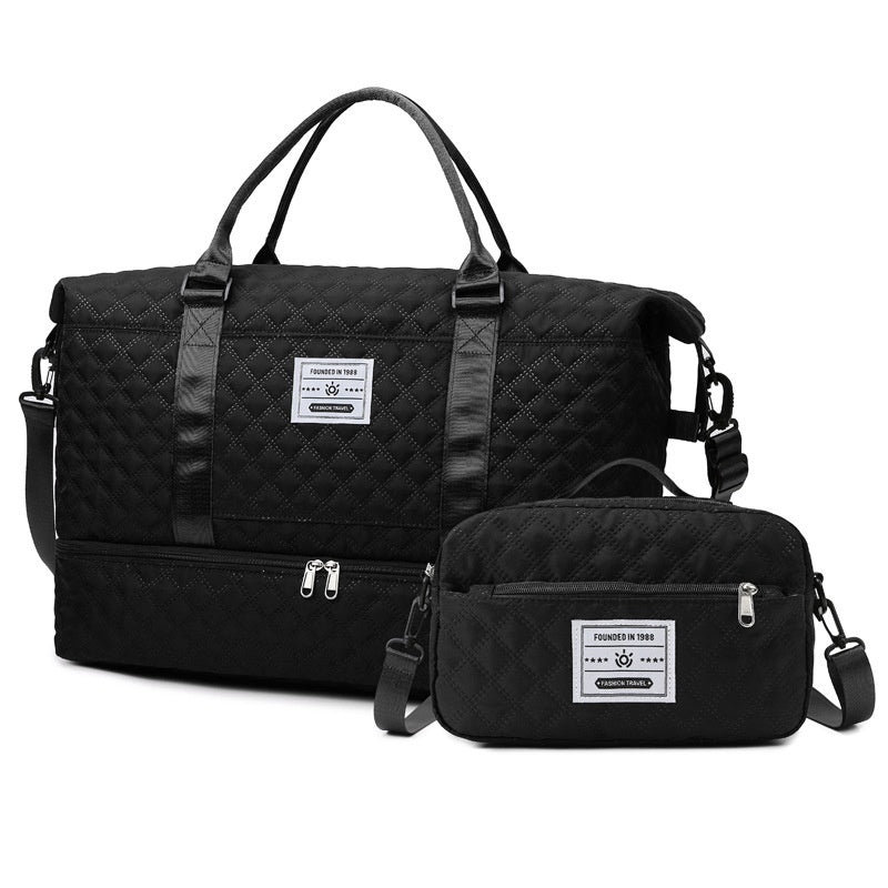 Large-Capacity Quilted Embroidered Thread Handle Crossbody Storage Travel Bag