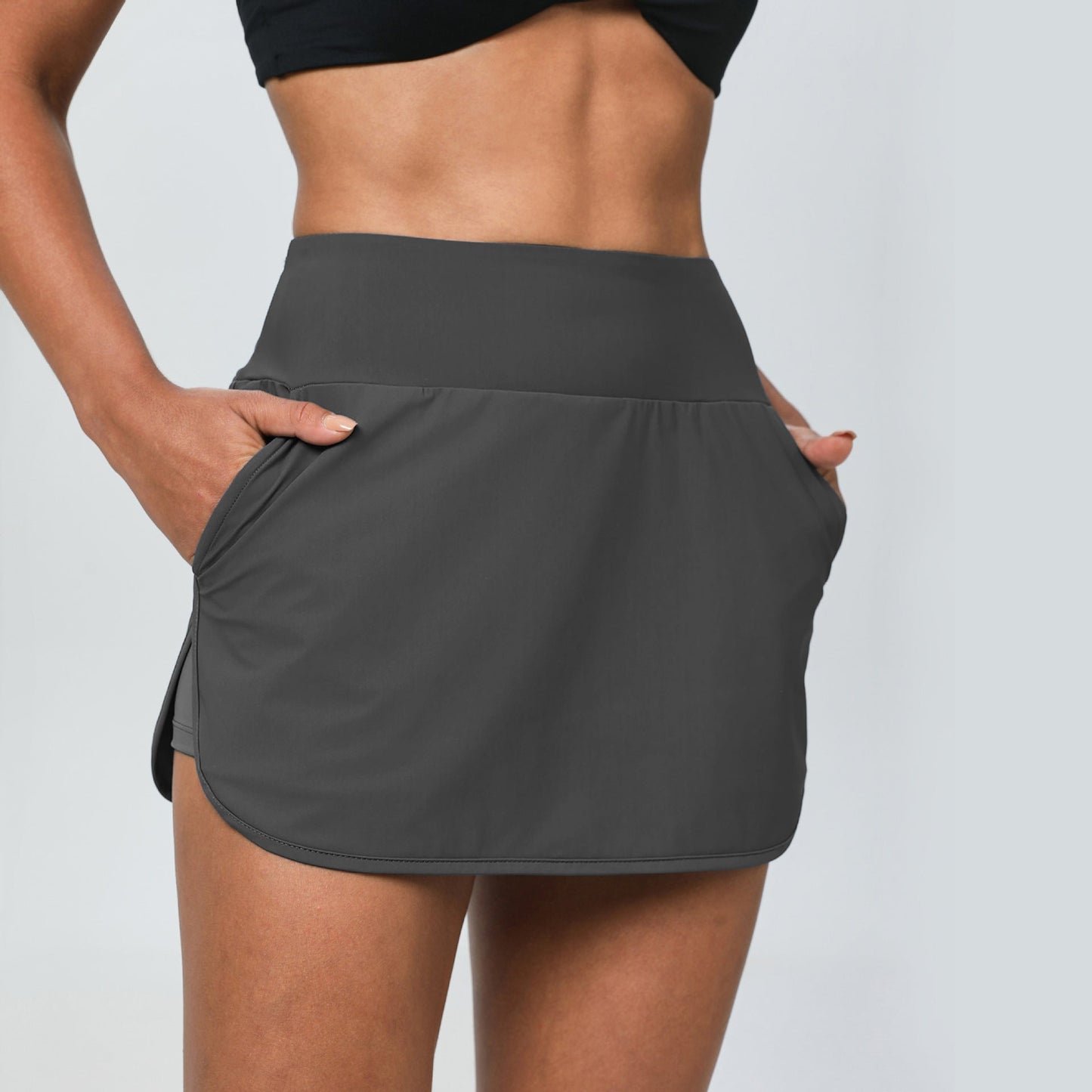 European And American Slim- Fit Quick-dry Tennis Skirt High Waist Slimming Running Fitness Skirt Anti-running Fake Two-piece Sports Yoga Skirt