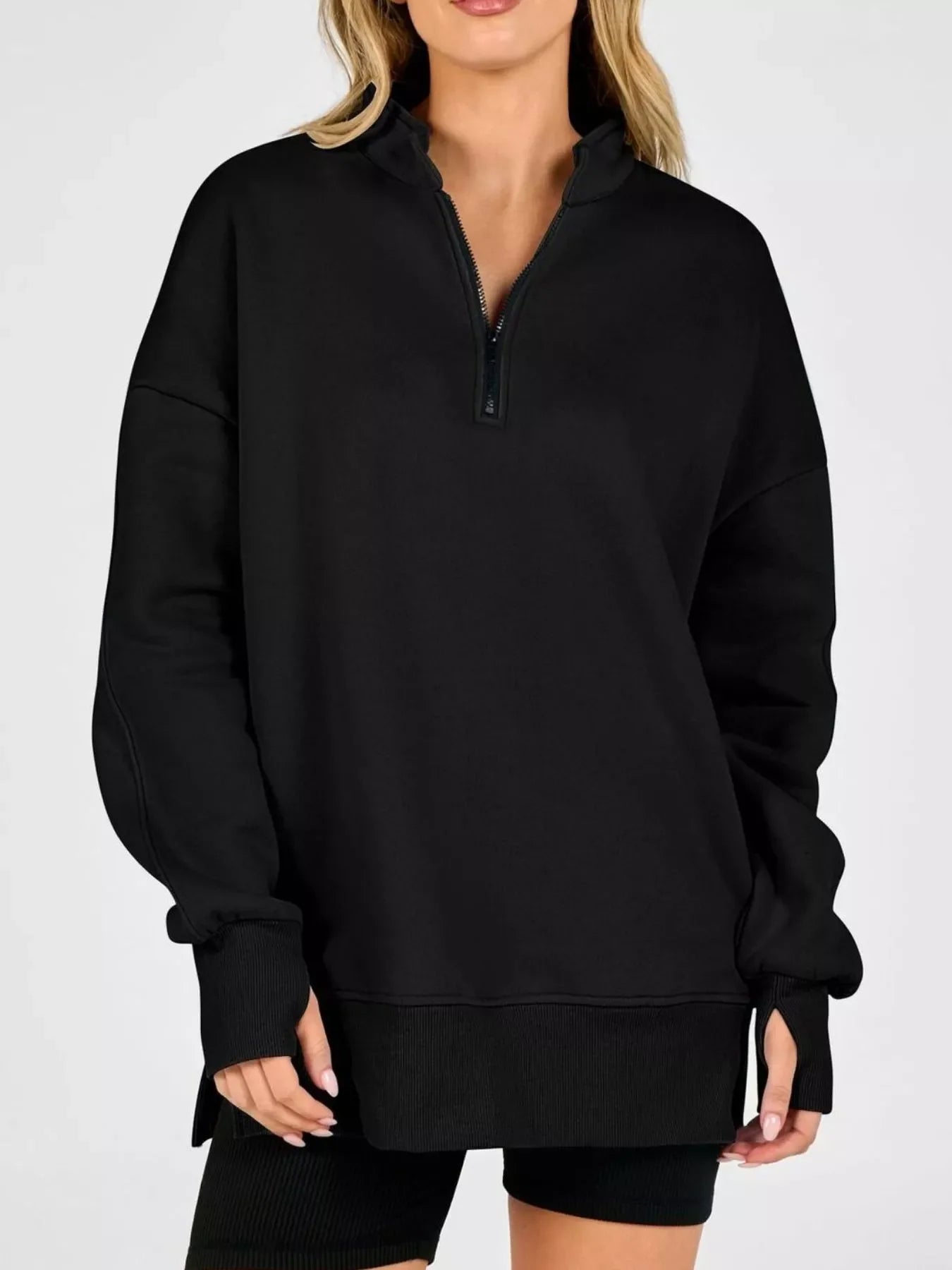 Quarter-Zip Dropped Shoulder Sweatshirt